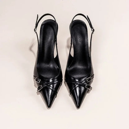 Fashionable Pointed Toe Shallow Mouth New High-heeled Shoes Summer Elegant Buckle Decorated Stiletto Black Women's Shoes NO:602
