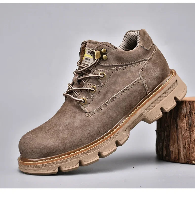 Men Genuine Leather Boots Men's English Style Thick Bottomed Work Clothes Shoes Winter Outdoor Mid Top Men's Boots