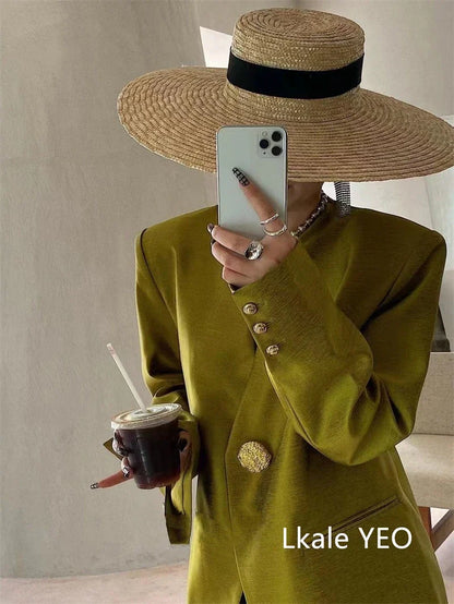 Women's Blazer Coat 2025 Spring Autumn Fashion Retro Style Advanced Ladies Suit Jacket Korean Version Temperament Lady Outerwear