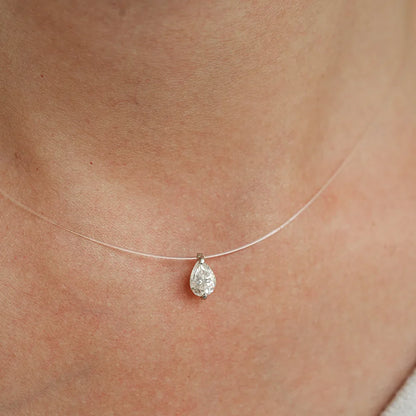 Fishing Line Waterdrop Moissanite Pendant Necklace  Certified 1Carat Pear Cut Diamond Neckchain for Women 925 Silver Jewelry