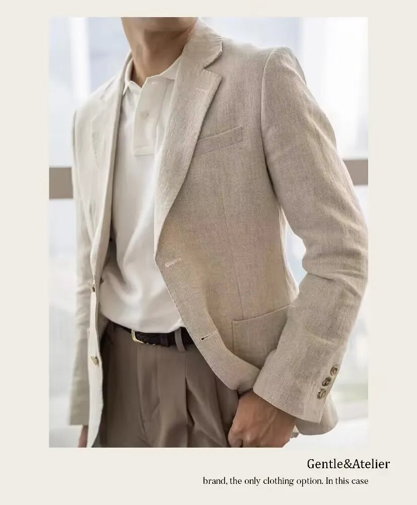 Summer Linen Casual Breathable Men's Lightweight Breathable Slim-Fit Blazer Vintage Italian Style Trendy