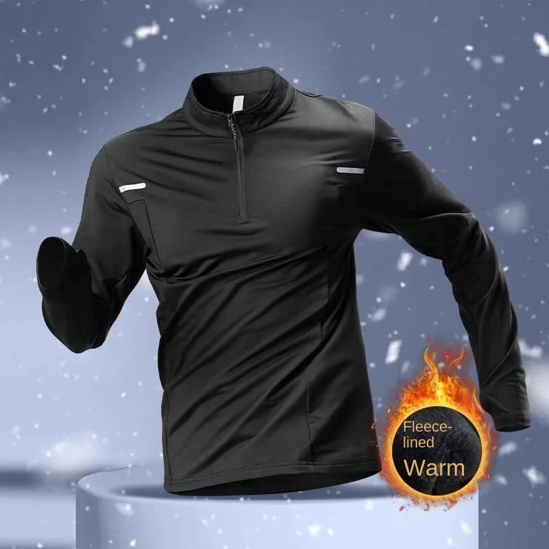Winter Half Zipper Training Clothes Men's Velvet Warm Quick Drying Clothes Long Sleeve Autumn/Winter Running Top Outdoor Sports