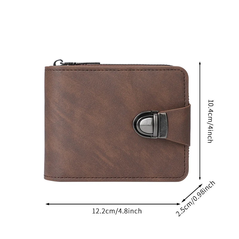 New Men's Short Wallet Retro Lock Business Large Capacity Multi-Card Slot Money Clip Change Purse Zipper Coin Pouch