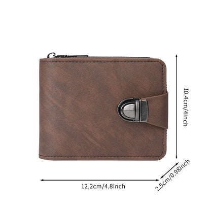 New Men's Short Wallet Retro Lock Business Large Capacity Multi-Card Slot Money Clip Change Purse Zipper Coin Pouch