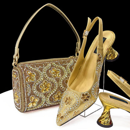 2024 Elegant Rhinestone Pointed-Toe Pumps With Matching Bag Set Large Capacity Bag for Women's Party High Heels