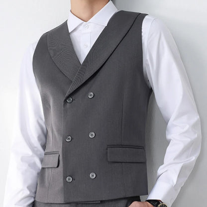 Men Vest Gray Solid Double Button With Lapel Waistcoat For Wedding Banquet Business Party Office Work Casual Men Suit Vest
