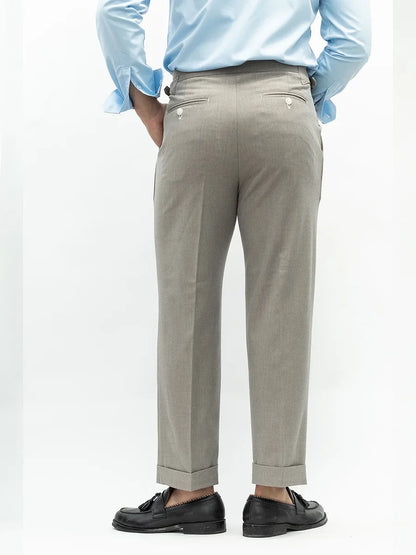 Spring New Warm Winter Worsted Fabrics High Density Stretch Paris Button Casual Pants Men's Nine-minute Pants Straight