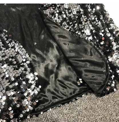 Street Fashion Joker Short Edition Sequins Small Suit Sparkling Bead Piece Suit Small Jacket Tank Top Jazz Dance Performance