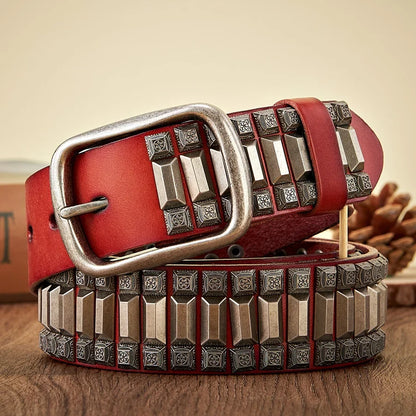 New Cowboy Motorcycle Jeans Heavy Metal Rivet Belts For Men Genuine Leather Belt Punk Rock Male Strap Ceinture Homme