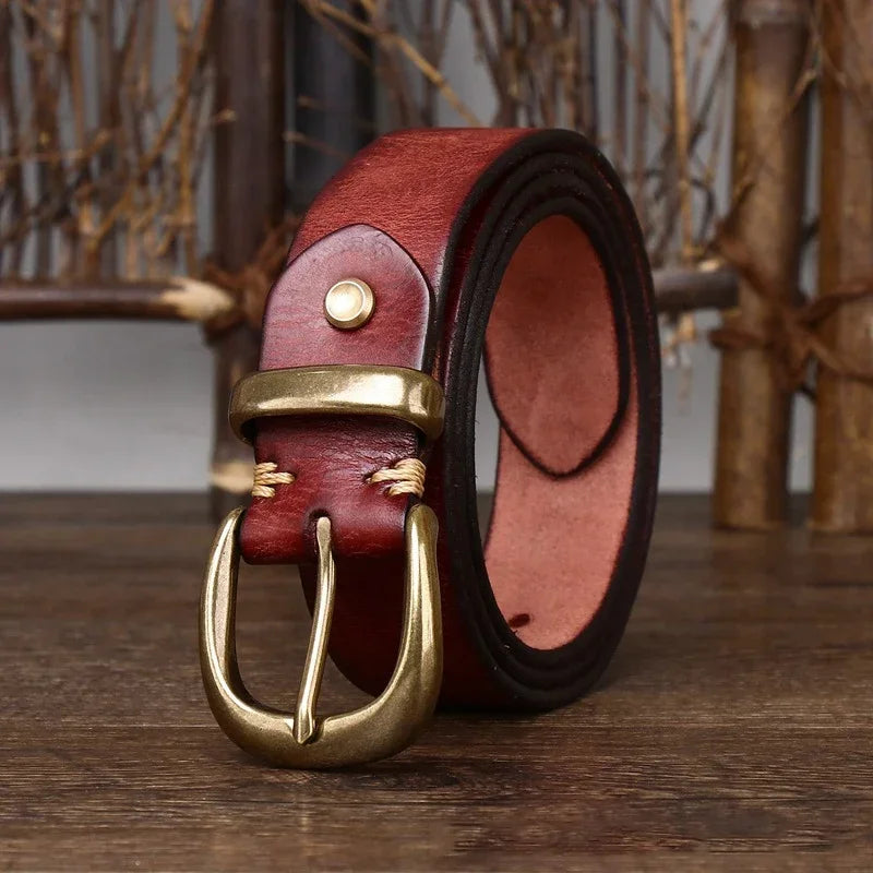3.3cm Fashion Genuine Leather Pin Buckle Men's Belt Retro Korean Pure Cowhide Jeans Belts for Women Luxury Designer Cowboy