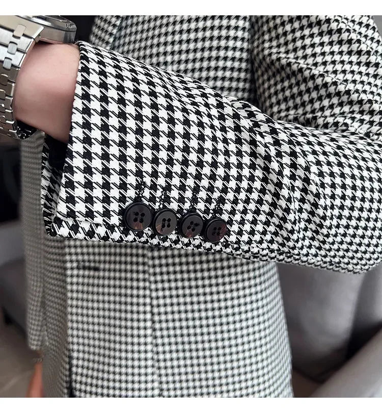 2025 Spring Men's Plaid Suit Jacket Korean Luxury Business Slim Fit Social Suit Jacket Formal Social Party Wedding Prom Tuxedo