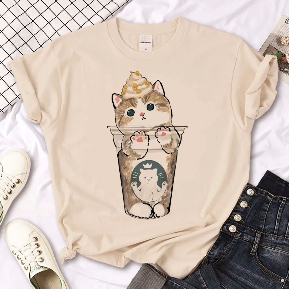 Cat top women streetwear summer anime t shirt girl y2k Japanese clothes