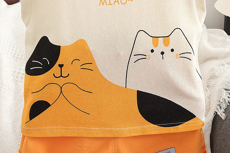 Summer Kids Clothes Suit Children Boys Cartoon Cat Vest T Shirt Shorts 2Pcs/sets Toddler Fashion Clothing Infant Tracksuits
