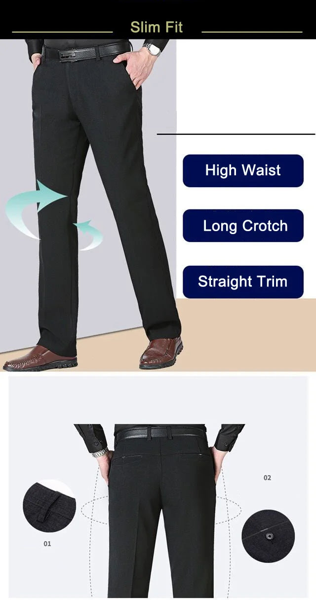 Mens Autumn Thick Summer Thin Business Pants Loose Male Pant High Waist Straight Trousers Casual Fashion Pant Plus Size 28-40