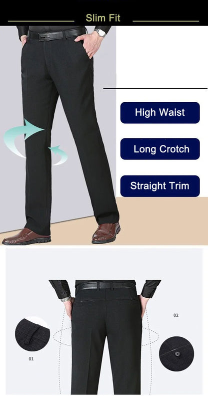 Mens Autumn Thick Summer Thin Business Pants Loose Male Pant High Waist Straight Trousers Casual Fashion Pant Plus Size 28-40