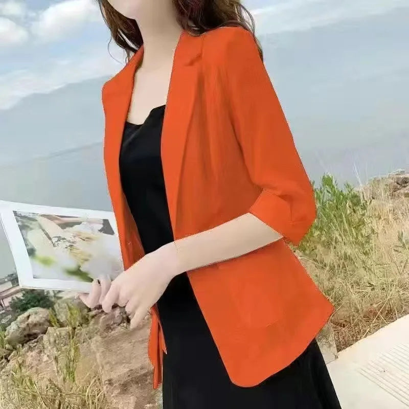 Linen Small Blazer For Women, Thin  Summer Suit, Korean Version, Sun Protection, Casual British Style, White And Black