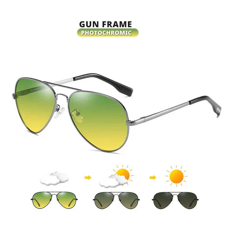 Brand Aviation Photochromic Day Night Vison Sunglasses Men Polarized Fashion Sun Glasses Women Safe Driving Anti-Glare UV400
