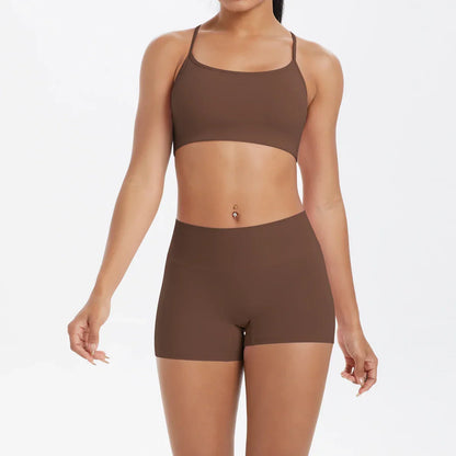 2PCS Yoga Clothes  Halter Yoga Top Set Fitness Gym Suit Crossover Back Sports Underwear Workout Gym Shorts Fitness High Waist