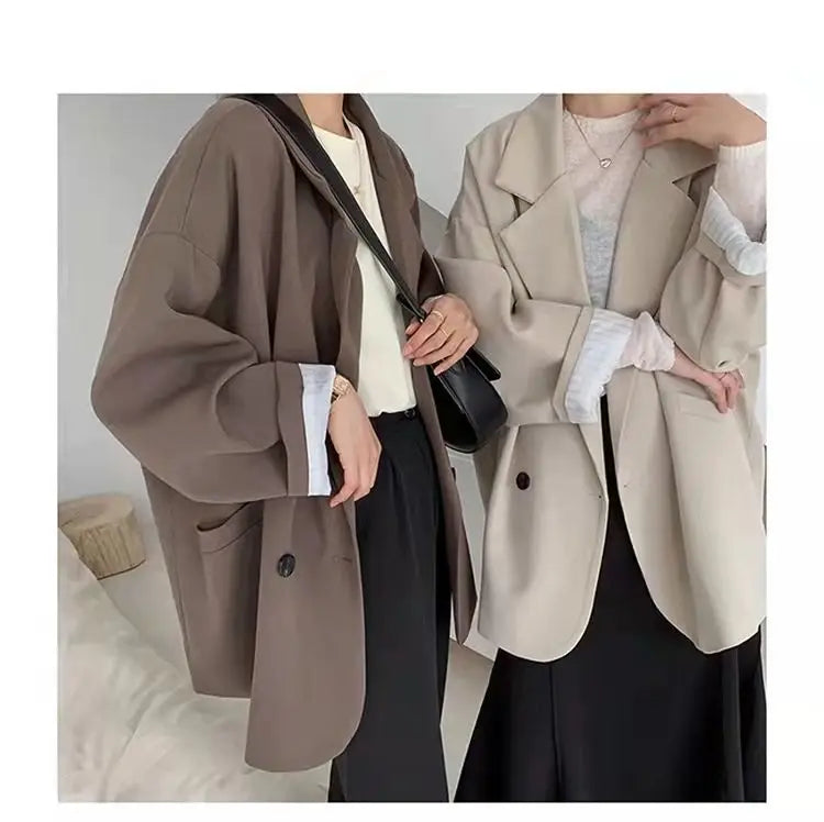 Oversize Blazers Women Long Sleeve Black Suit Streetwear Korean Chic Loose Jacket Spring Autumn Coat Double-breasted Tweed New