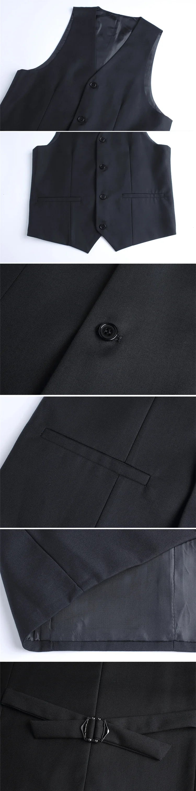 Black Stand Collar Men's 3-Piece, Wedding Party Blazer Jacket and Vest with Pants, Blue Asian Size Slim Fit Sets.