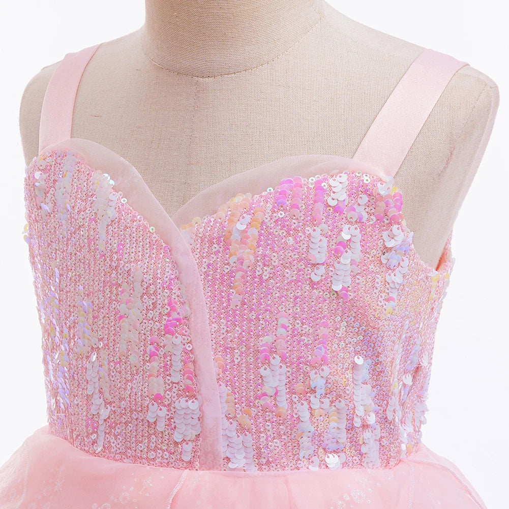 Movie Good Witch Costume Kids Pink Dress With Crown Magic Wand And Gloves For Girls Evil Halloween Birthday Party Prom Outfits