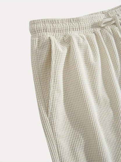 Men's Waffle Texture Shorts Summer Casual Sports Plus Size Loose Fit Knee-Length Shorts Male Oversized Streetwear Beach Pants