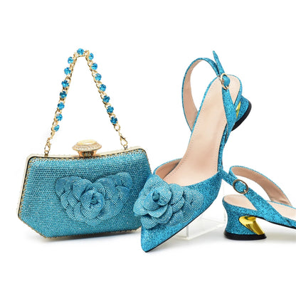 Chic and Elegant Woman Shoes and Bag with Rhinestone Shoe and Bag Set for Party in Women Nigerian Elegant Heeled Shoes for Women