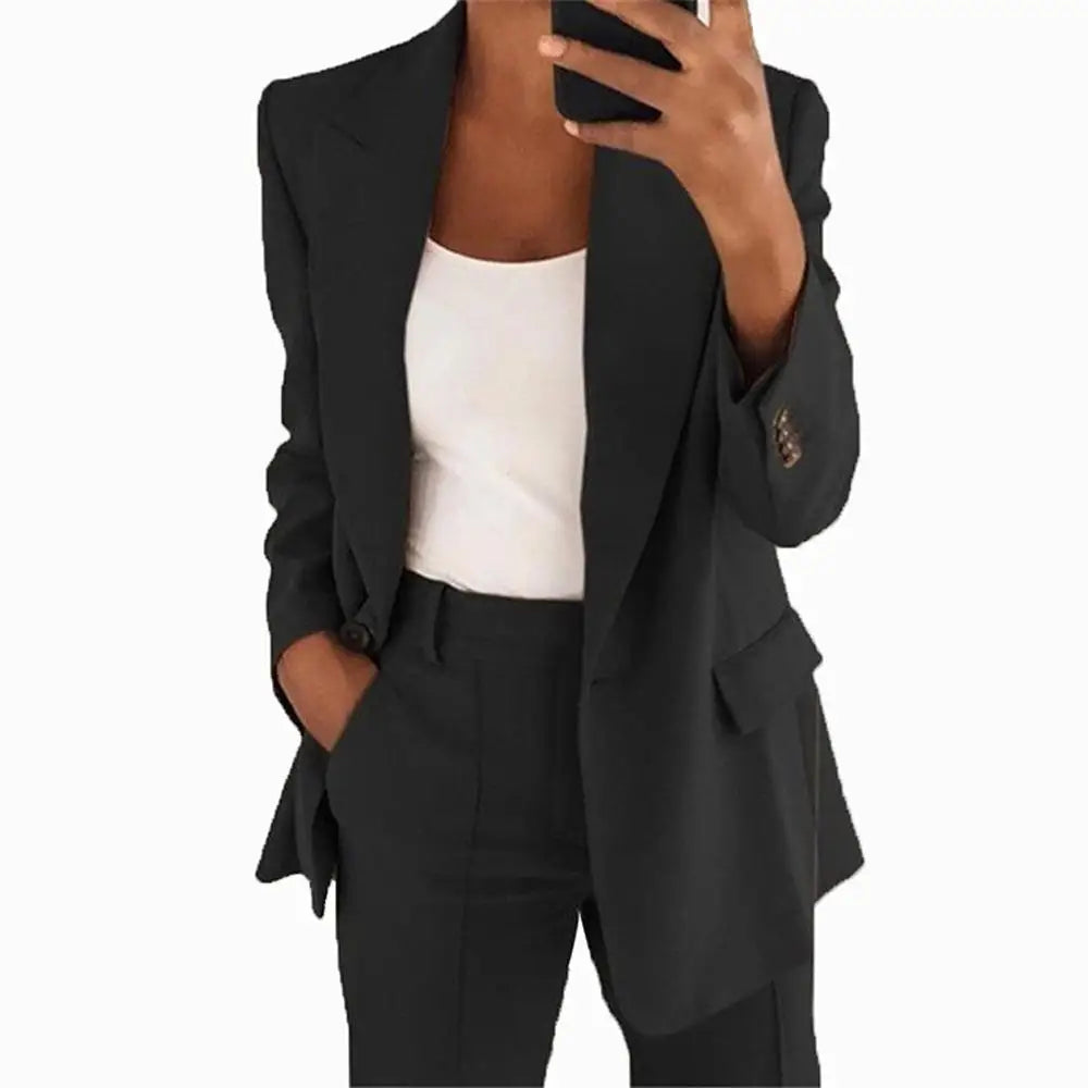 Elegant Slim Fit Suit Jacket And Pants Set for Women 2024 New Fashion Spring Autumn Turn-down Collar High-end Feeling