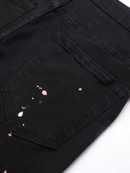 Men y2k Stretchy Skinny Denim Jeans For Men Casual pants Ripped Patchwork Hole Slim Fit Denim Hip Hop Black Straight Trousers