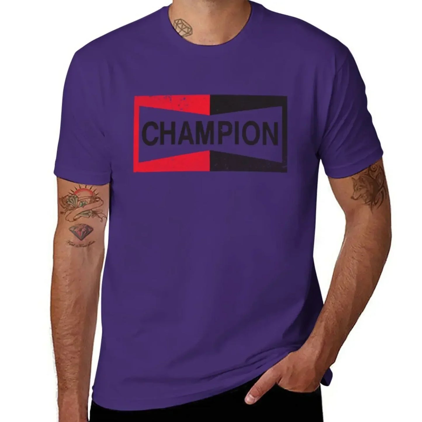 CHAMPION - Spark Plug Retro Distressed Emblem - Cl T-Shirt Short sleeve tee new edition slim fit t shirts for men