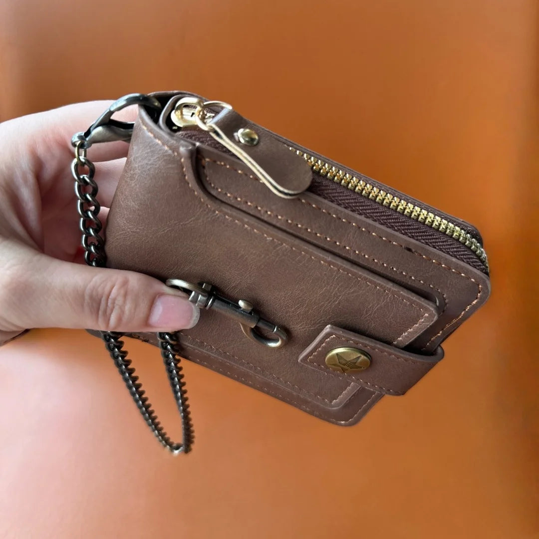 Men's Pu Leather Bi-Fold Wallet with Chain, Multiple Card Slots and Cash Compartment, Secure Snap Closure - Father's Day Gift, Gift for Dad/Husband/Boyfriend, Black Wallet, Travel Accessory, Classic Design, High-Quality Mater