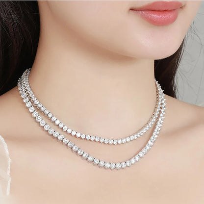 3/4/5mm  Moissanite Tennis Necklaces for Women Men 925 Sterling Silver 3-Prong Setting Diamond Riviera Necklace With Certificate