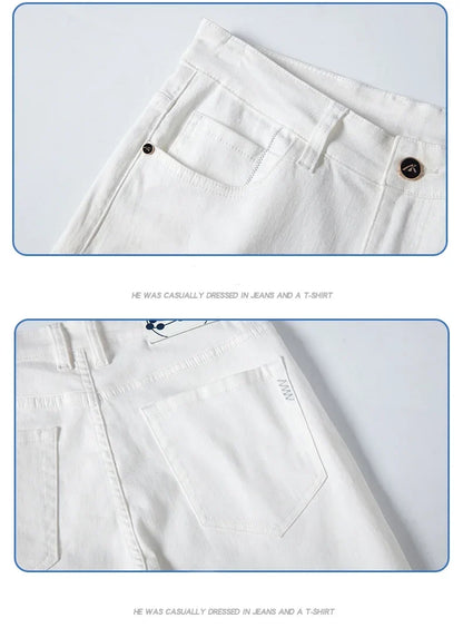 New Summer 98% Cotton Men's Business Casual Jeans Straight Soft Stretch Fabric Baggy Denim Pants Male Brand Trousers