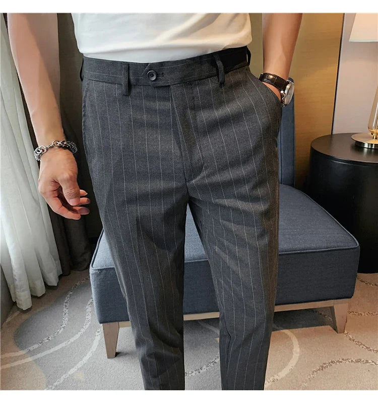 High Quality Fashion Striped Casual Men's Suit Pants 2026 New Business Office Social Wedding Slim Fit Trousers Oversized Size