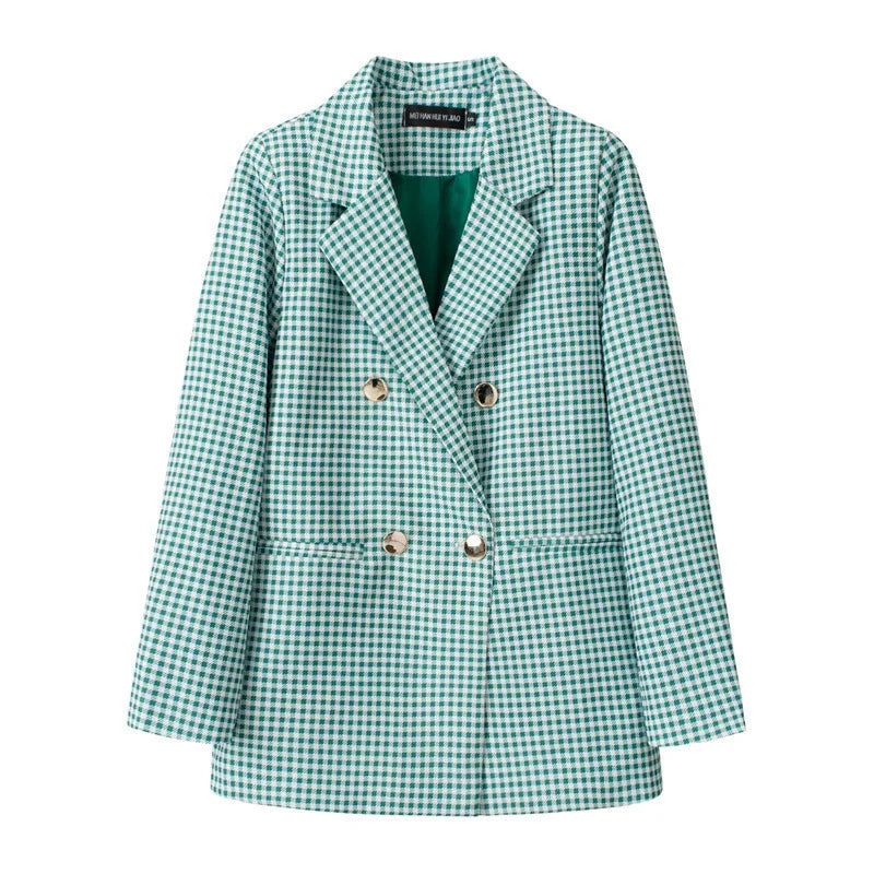 Casual Plaid Women's Suit Jacket Spring Autumn New Style Large Size Street Style Top Quality Polyester Commute Style Fashionable
