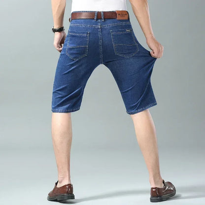New Summer Men's Denim Shorts Fashion Light Color Casual Loose Multi-pocket Straight Five-minute Pants Elastic Knee Shorts
