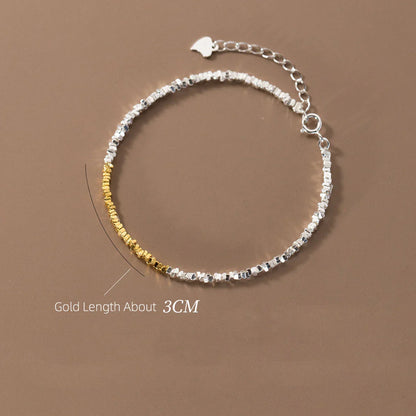 15+4.5cm Simple Irregular Bead Bracelets For Women Silver 925 Gold Design Sterling 925 Silver Women's Bracelet