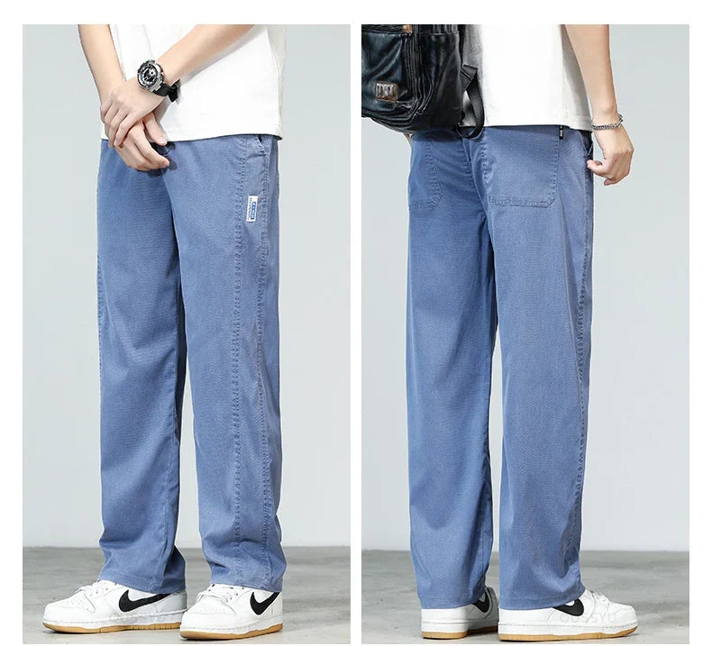 Summer Ultrathin High Quality Soft Lyocell Fabric Men's Jeans Loose Straight Denim Pants Design Casual Trousers Plus Size M-5XL
