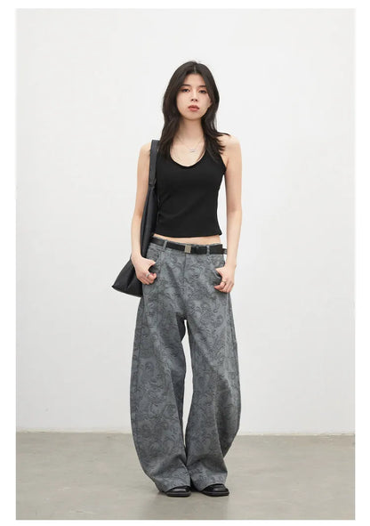 New Women Jeans Loose Casual High Waist Wide Leg Denim Pants Paisley Female Trousers Spring Autumn 2026