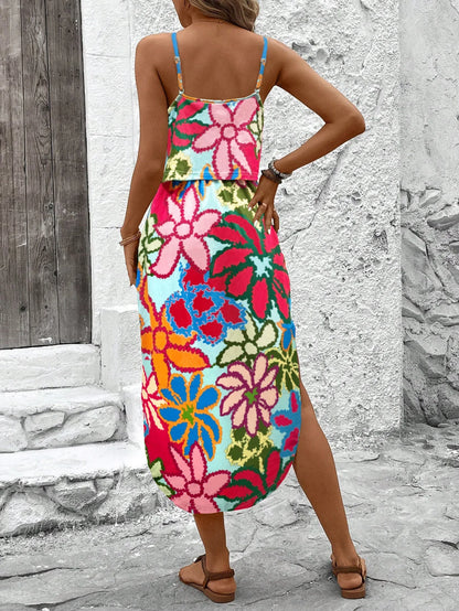 Women's Summer Spaghetti Strap Dress with Belt & Side Slit - Casual Sleeveless Flowy Dress