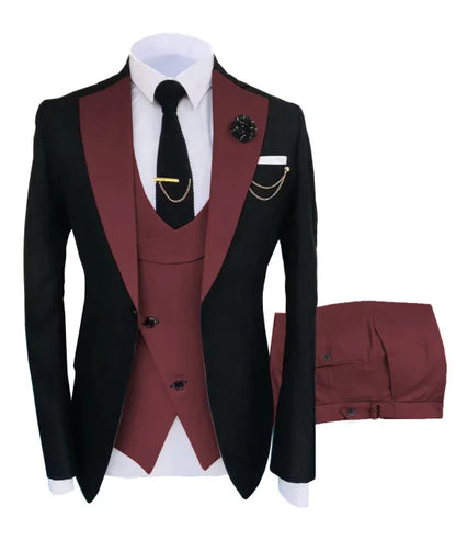 New Costume Slim Fit Men Suit Slim Fit Business Suits Groom Black Tuxedos For Formal Wedding Suit Jacket Pant Vest 3 Pieces