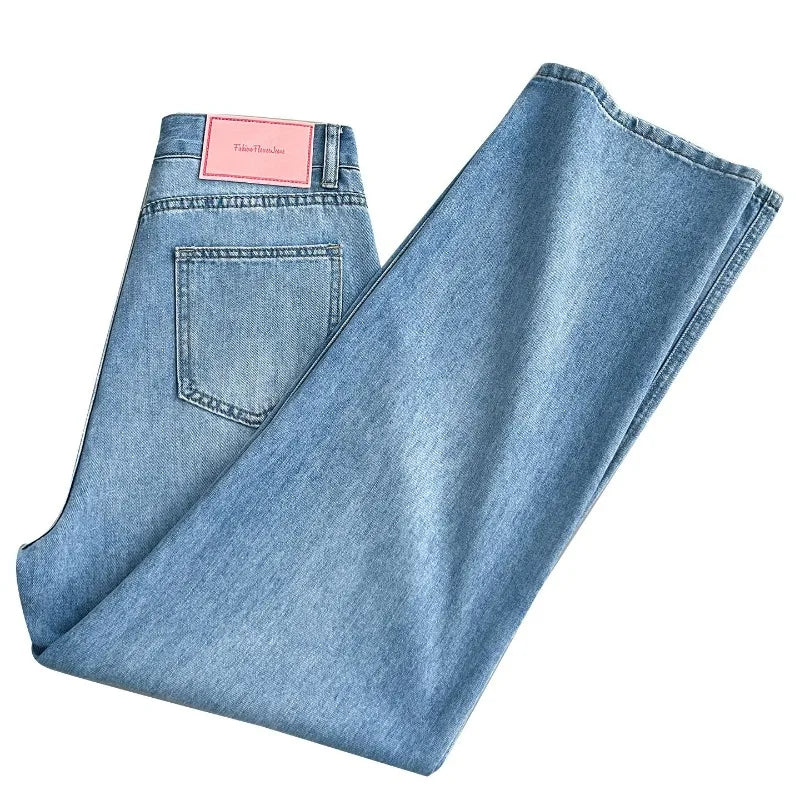 Women Summer Lyocell Pants Casual Streetwear High Waist Jeans Wide Leg Flared Trousers Loose Fit Comfortable Daily Walking Denim