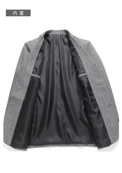 Men's Wool Blazer Herringbone Pattern Casual Business Suit Jacket Comfortable and Stylish Coat