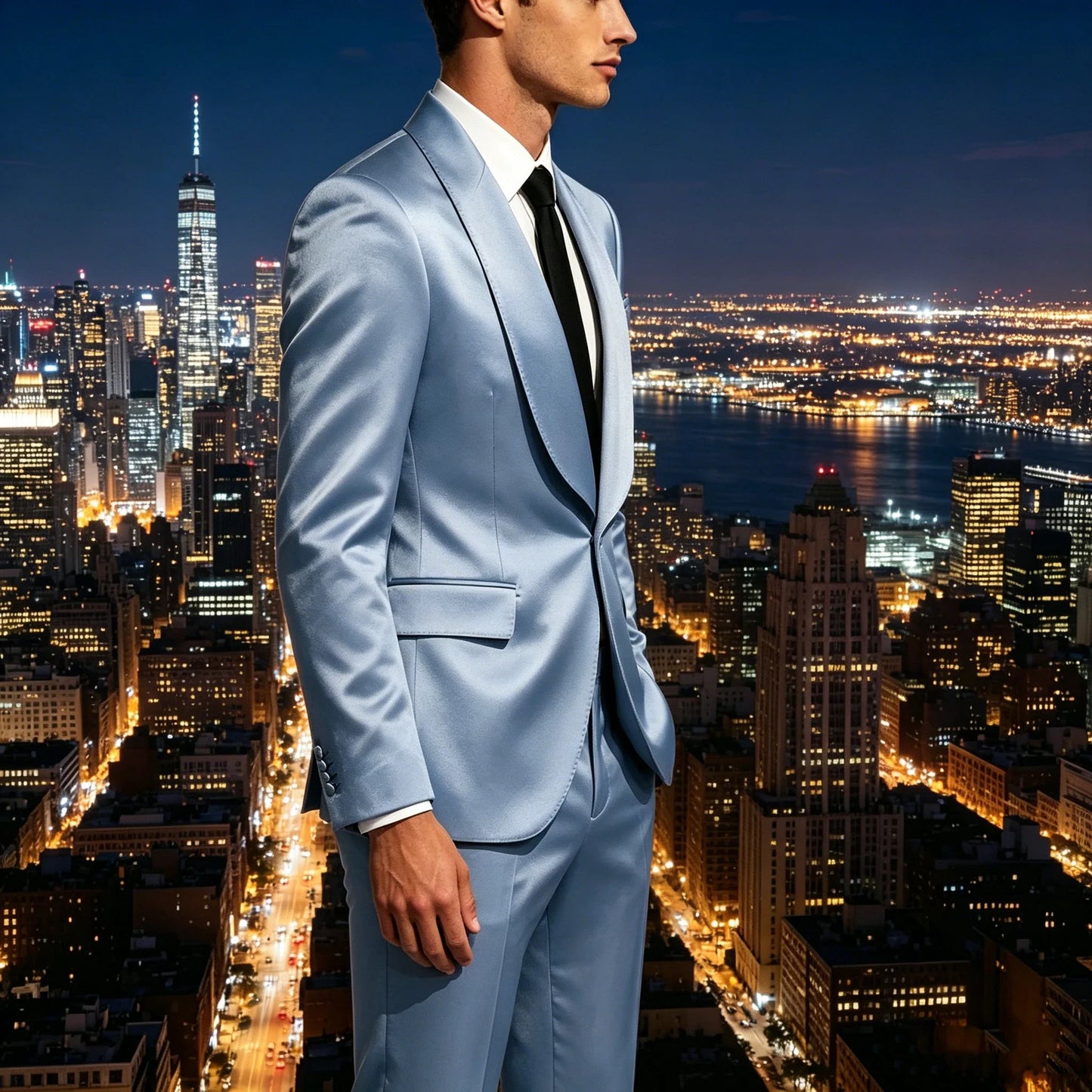 Luxury Men's Satin Tuxedo Suit Shawl Lapel Slim Fit 2-Piece Blazer & Pants Set Formal Business Casual Jacket Coat for Wedding
