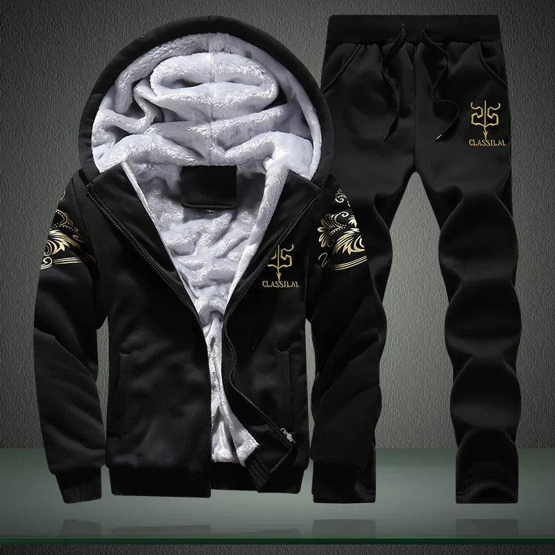 Wolf Czuadlte2024New Winter Men's Sports Set Casual Pants Hooded Sweater Youth Large Plus Plush Thickened Cardigan Two Piece Set