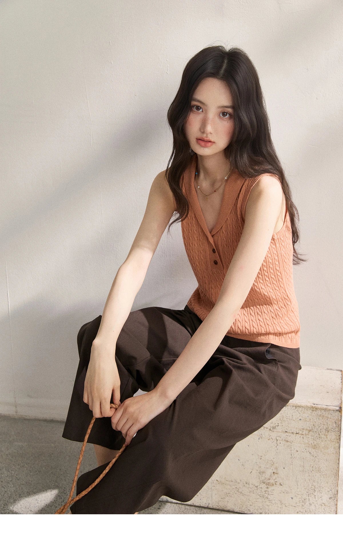 Women Cable Knit V-Neck Henley Tank Top Sleeveless Slim Knit Vest, Casual Basic Solid Tops for Spring Summer MXF25Z3115