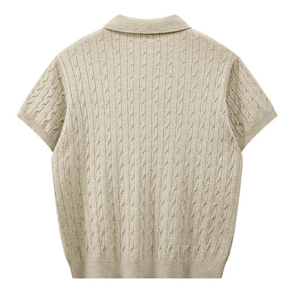 Jack's American Retro Twisted Flower Knitted Short Sleeved Polo Shirt for Men's Summer Trendy Brand Loose Casual Pullover Top