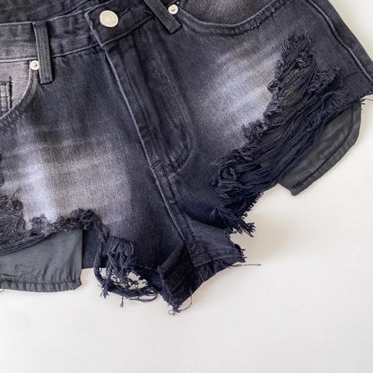 American Retro Camouflage Mini Shorts 2026 Ladies Hollow Out Slim Beach Pants Hot Girl Sexy Print Denim Shorts