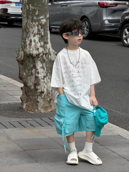 2026 Summer New Korean Style Handsome Baby Boy Letter Print Casual Short Sleeve T-Shirt