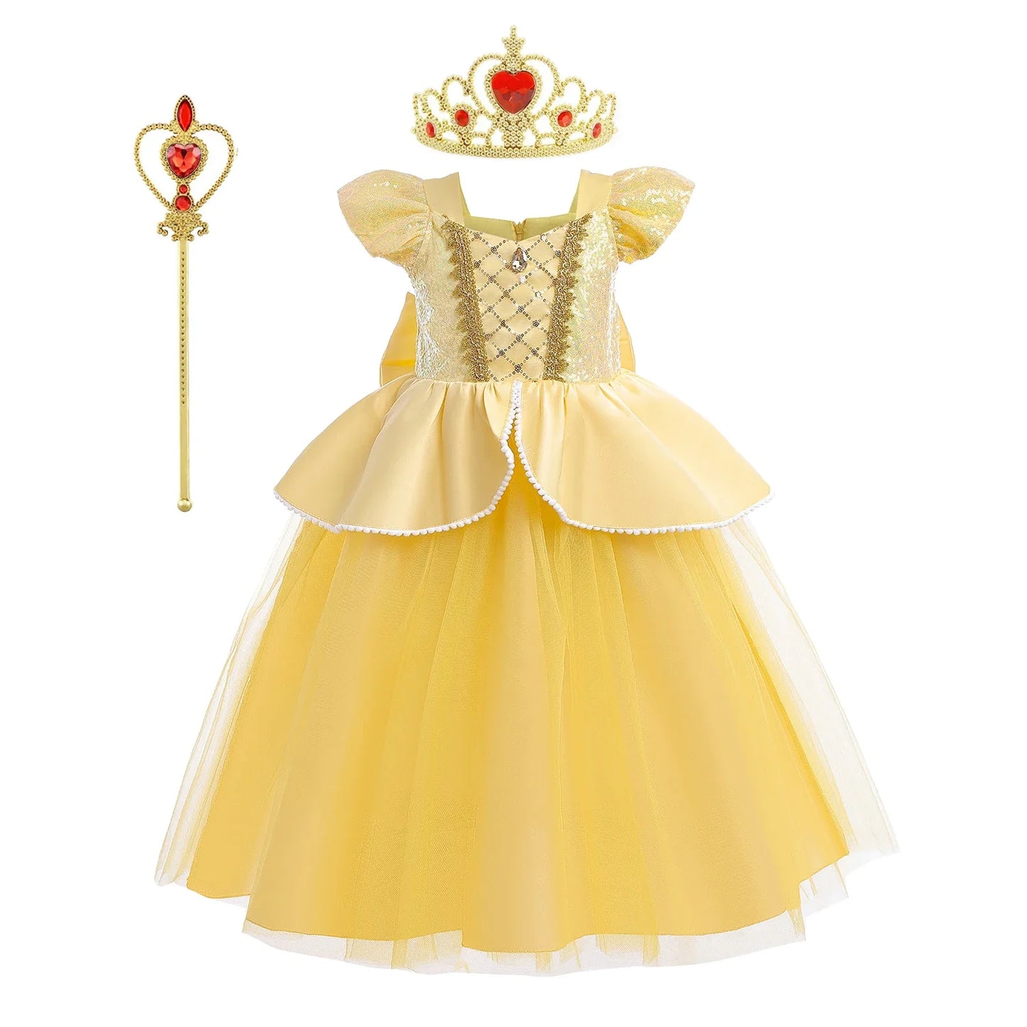 Kids Belle Elegant Costume Girls Halloween Princess Cosplay Party Mesh Dress Children Birthday Clothes Carnival Luxury Ball Gown